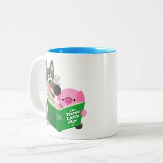 Cute Cartoon pig en Wolf die samen Mok lezen (Voorkant links)