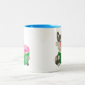 Cute Cartoon pig en Wolf die samen Mok lezen (Center)