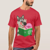 Cute Cartoon pig en Wolf die samen T-shirt lezen (Voorkant)