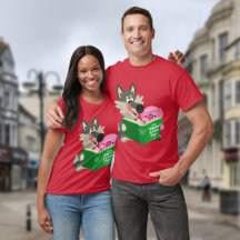 Cute Cartoon pig en Wolf die samen T-shirt lezen