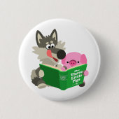 Cute Cartoon Pig. en Wolf Reading Button Badge (Voorkant)
