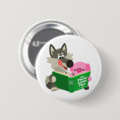 Cute Cartoon Pig. en Wolf Reading Button Badge (Voorkant /achterkant)