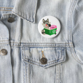 Cute Cartoon Pig. en Wolf Reading Button Badge