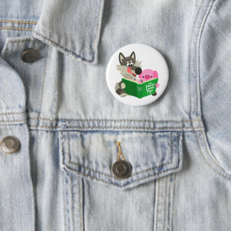 Cute Cartoon Pig. en Wolf Reading Button Badge