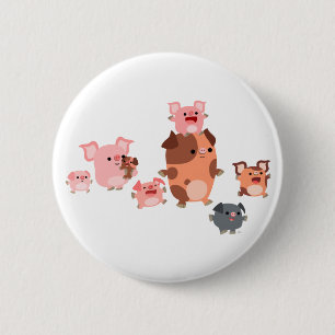 Cute Cartoon Pig Family Button Badge