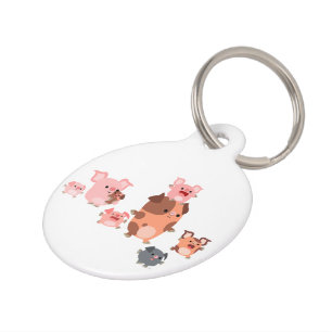 Cute Cartoon Pig Family Dog Label Huisdierpenning