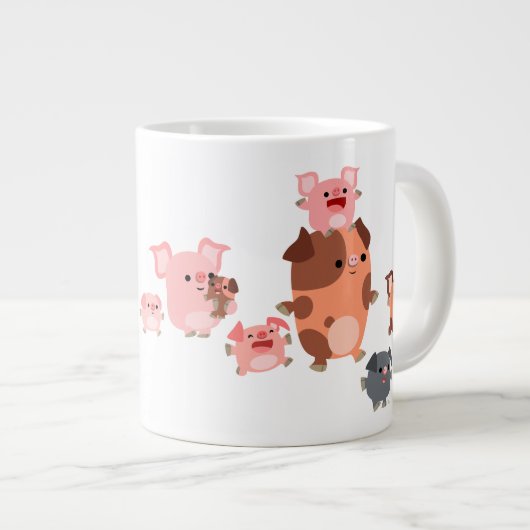 Cute Cartoon Pig Family Jumbo Mok (Voorkant rechts)