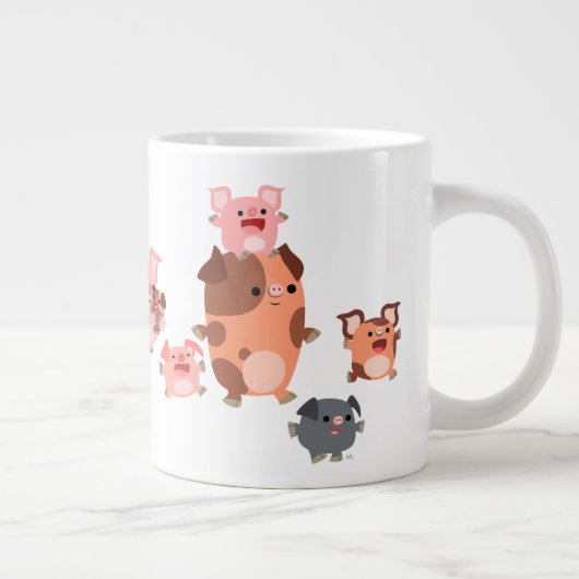 Cute Cartoon Pig Family Jumbo Mok (Rechts)