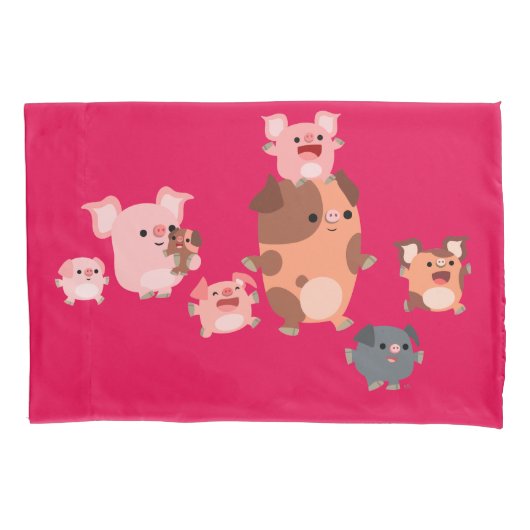 Cute Cartoon Pig Family Kussensloop (Voorkant)