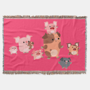 Cute Cartoon Pig Family Throw Blanket Deken