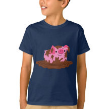 Cute Cartoon Pig in The Mud Children's T-Shirt