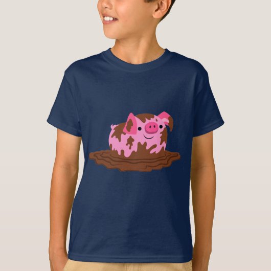 Cute Cartoon Pig in The Mud Children's T-Shirt (Voorkant)