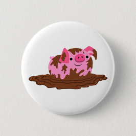 Cute Cartoon Pig in The Mud Ronde Button 5,7 Cm