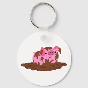 Cute Cartoon Pig in The Mud Sleutelhanger