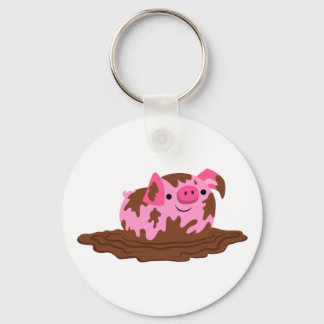 Cute Cartoon Pig in The Mud Sleutelhanger