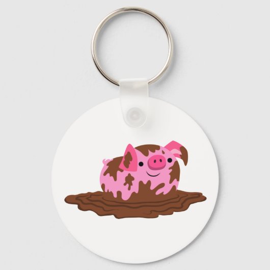 Cute Cartoon Pig in The Mud Sleutelhanger (Voorkant)