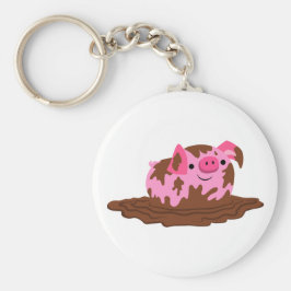 Cute Cartoon Pig in The Mud Sleutelhanger