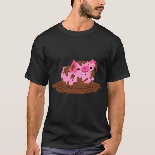 Cute Cartoon Pig in The Mud T-shirt (Voorkant)