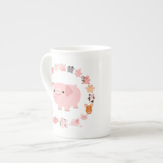 Cute Cartoon Pig Mandala Bone China Mok