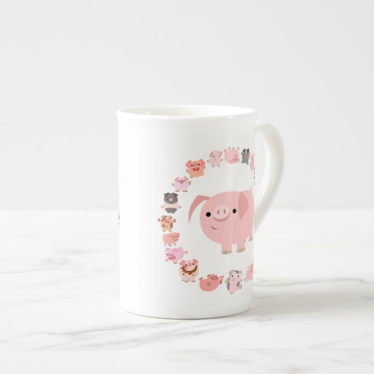 Cute Cartoon Pig Mandala Bone China Mok (Voorkant rechts)