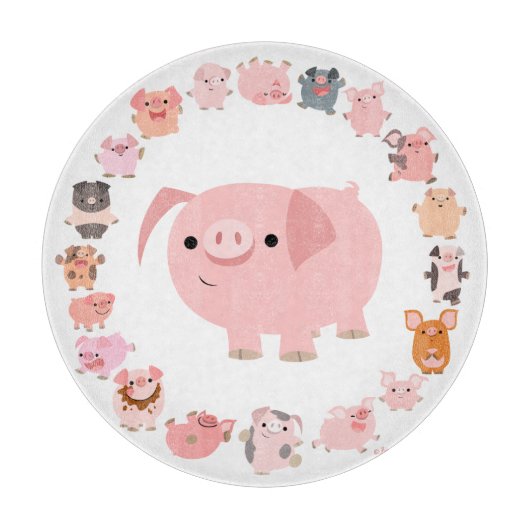 Cute Cartoon Pig Mandala Cutting Board Snijplank (Voorkant)