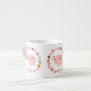 Cute Cartoon Pig Mandala Espresso Mok