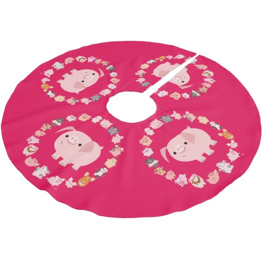 Cute Cartoon Pig Mandala Kerstboom Rok (Gekanteld)