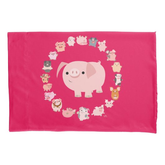 Cute Cartoon Pig Mandala Kussensloop (Voorkant)