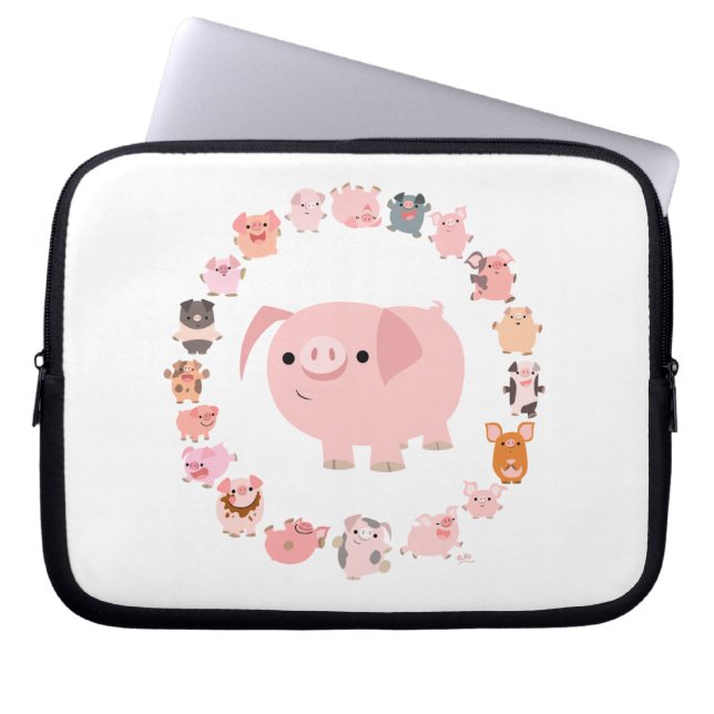 Cute Cartoon Pig Mandala-laptophoes Laptop Sleeve (Voorkant)