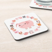 Cute Cartoon Pig Mandala Onderzetters Set (Linkerzijde)
