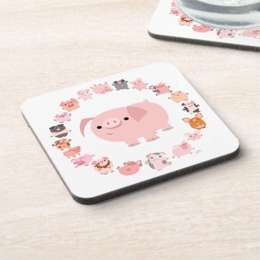 Cute Cartoon Pig Mandala Onderzetters Set (Linkerzijde)