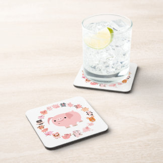Cute Cartoon Pig Mandala Onderzetters Set