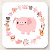Cute Cartoon Pig Mandala Onderzetters Set (Voorkant)