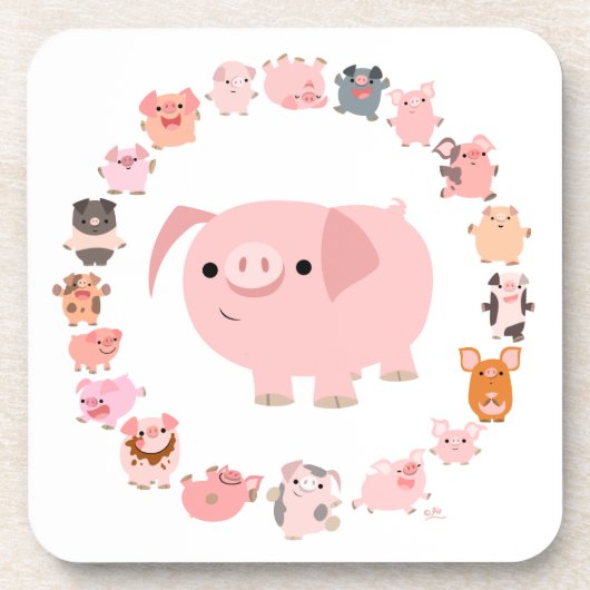 Cute Cartoon Pig Mandala Onderzetters Set (Voorkant)