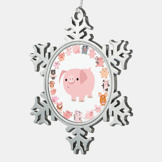 Cute Cartoon Pig Mandala Pewter Ornament (Rechts)