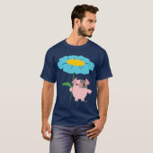 Cute Cartoon pig met Cute (Blue) T-Shirt (Voorkant volledig)