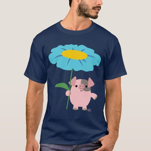 Cute Cartoon pig met Cute (Blue) T-Shirt (Voorkant)