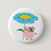 Cute Cartoon pig met Gift (blauw) Button badge (Voorkant)