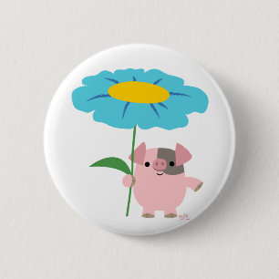 Cute Cartoon pig met Gift (blauw) Button badge