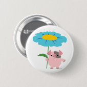 Cute Cartoon pig met Gift (blauw) Button badge (Voorkant /achterkant)