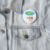 Cute Cartoon pig met Gift (blauw) Button badge (In situ)