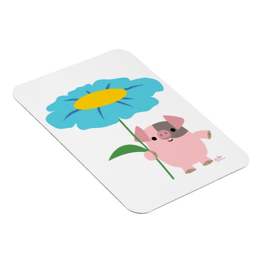 Cute Cartoon pig met Gift (blauw) Flexibel magneet (Rechterzijde)