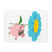 Cute Cartoon pig met Gift (blauw) Flexibel magneet (Horizontaal)
