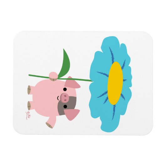 Cute Cartoon pig met Gift (blauw) Flexibel magneet (Horizontaal)