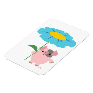 Cute Cartoon pig met Gift (blauw) Flexibel magneet