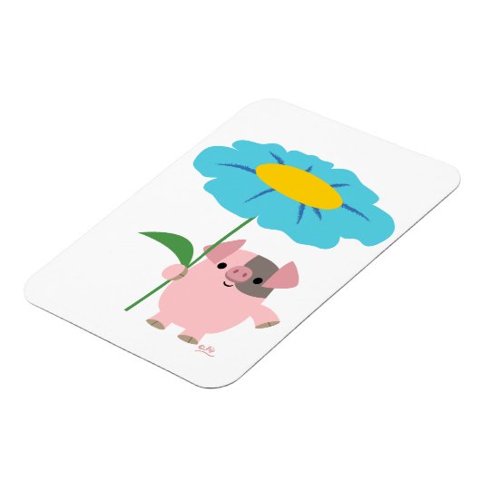 Cute Cartoon pig met Gift (blauw) Flexibel magneet (Linkerzijde)
