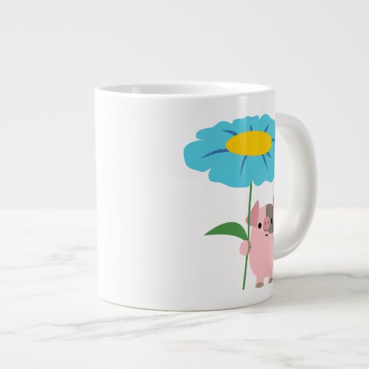 Cute Cartoon pig met Gift (blauw) jumbo Mok (Voorkant rechts)