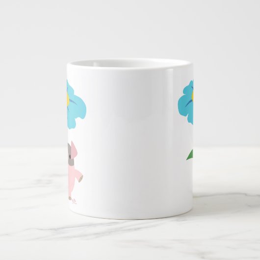 Cute Cartoon pig met Gift (blauw) jumbo Mok (Voorkant)