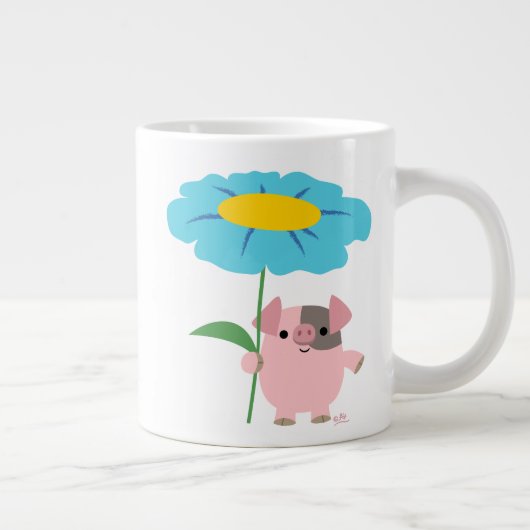 Cute Cartoon pig met Gift (blauw) jumbo Mok (Rechts)