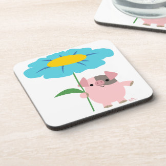 Cute Cartoon pig met Gift (blauw) Onderzetters ree